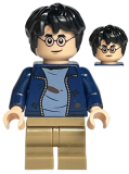 LEGO hp326 Harry Potter - Dark Blue Open Jacket with Tears and Blood Stains, Dark Tan Medium Legs, Smile / Angry Mouth